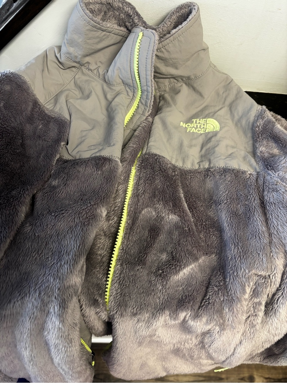 The North Face Kids' Plush Jacket - Gray with Neon Trim